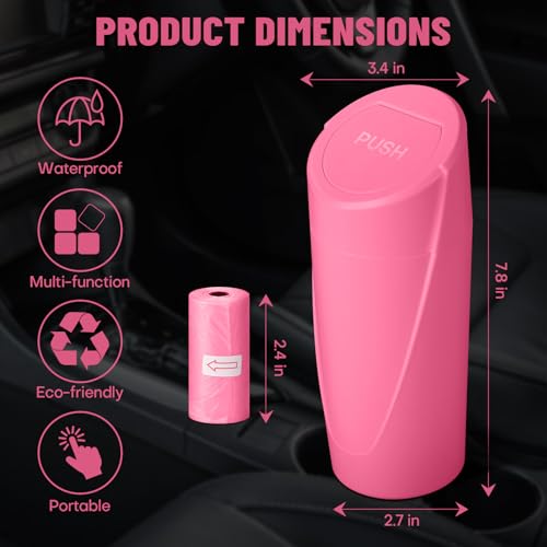 Image of Car Trash Can Bin with Lid - Car Garbage Can Cup Holder - Rose Red Mini Leakproof Vehicle Trash Garbage Can Bin with 20pcs Trash Bags-Car Organizers and Storage for Front Back Seat Accessories