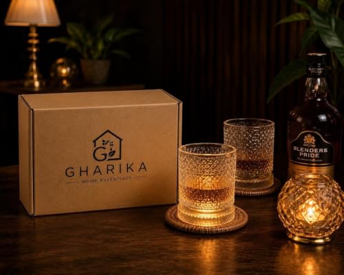 Image of Crystal Pattern LED Spinning Whiskey Glass (Pack of 2)