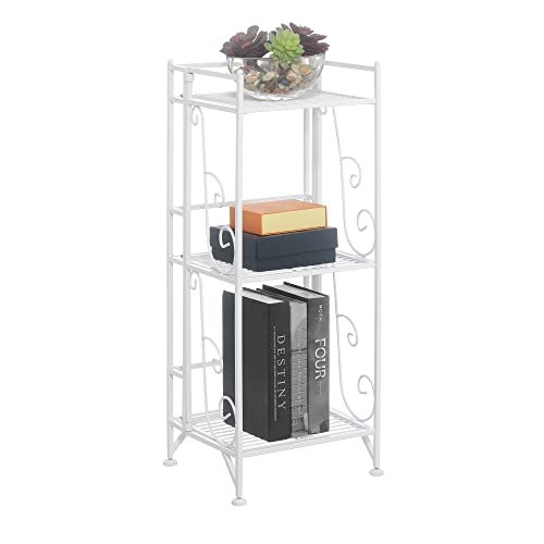 Image of Convenience Concepts Xtra Storage 3 Tier Folding Metal Shelf with Scroll Design, White