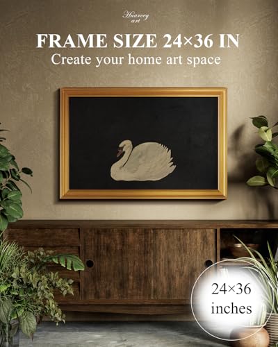 Image of HUARCEY Gold Framed Vintage Wall Art for Living Room, Grace Swan Art Painting Pictures Animal Bathroom Prints Farmhouse Wall Decor Large Canvas Swan Aesthetic Decor for Kitchen Bedroom Zwaan 24 inchx36 inch