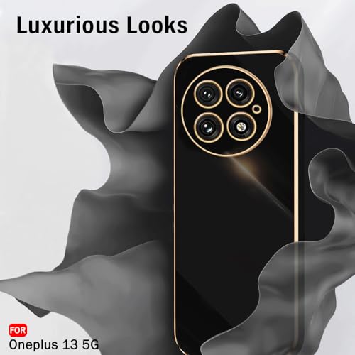 Image of TheGiftKart Luxurious Golden-Plated Back Cover Case Compatible with OnePlus 13 5G | Raised Lips for Camera & Screen Protection | Shockproof Design | Stylish Back Case for OnePlus 13 5G (TPU, Black)