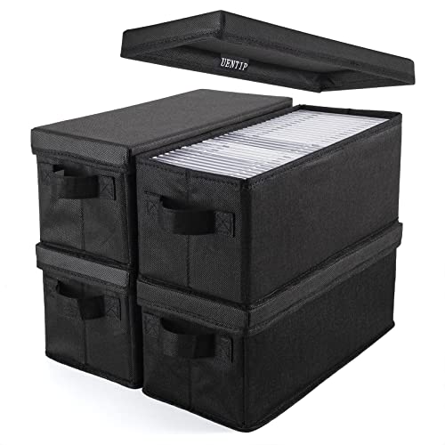 UENTIP CD Storage Boxes, Pack of 4 CD Case Storage, 13.2" x 5.9" x 5.3", Container holds 30 CDs in full jewel cases