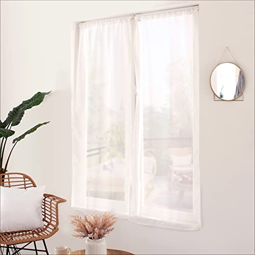 Paire de Vitrage Blanc, 70x160cm, Voilage Passe Tringle, Finition Droite, 100% Polyester Sablé, Collection Sablé, Enjoy Home