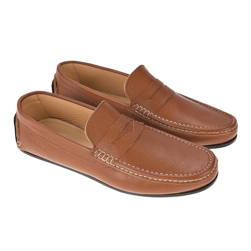 Image of Handmade Premium Genuine Leather Formal Loafers Shoes for Men | Comfortable Casual Slip on Moccasins | Tan Brown Office Dress Loafers