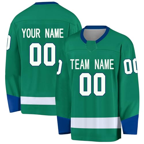 Hockey-Trikot, personalisierbar, Eishockey für Herren, personalisierbar, Namensnummer, Hockey-Trikot, Langarm-Shirt für Fans, grün, S
