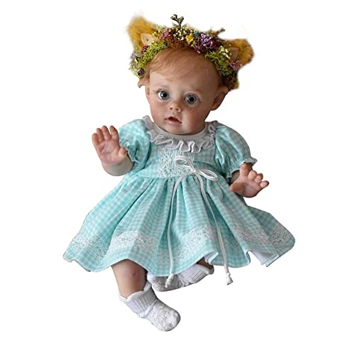 eveseed 30CM Already Painted Finished Doll Reborn Flo Fairy Elf Bebe Doll Lifelike Real Touch Mini Collectable Art Doll(Blue Eyes & Blue Dress)