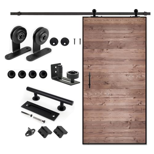 Image of S&Z tophand 42 in. x 84 Brown Barn Door with 8FT Sliding Hardware Kit, Modern Style, Simple Assembly Required