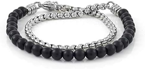 10:10 Bracciale doppio giro con pietre naturali da 6 mm e catena veneziana lucida in acciaio inox, realizzato in Italia utilizzando materiali di alta qualità