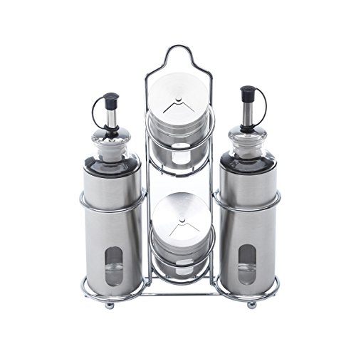 Conjunto 5 Pc Galheteiro de Aço Inox e Vidro Sodo-cálcico Pointer 17.5 x 9 x 24 cm Bon Gourmet Point