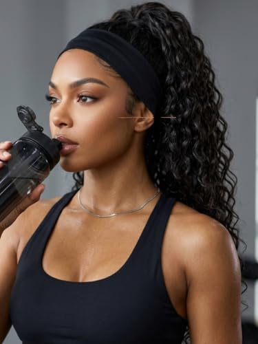 KLAIYI Water Wave 3 In 1 Flip Over 3/4 Half Wig Human Hair Curly Flip Over Seamless Blend Edges Glueless Wear and Go Drawstring Headband Clip In Wigs for Women Ready to Go Wig Beginner Friendly 24Inch