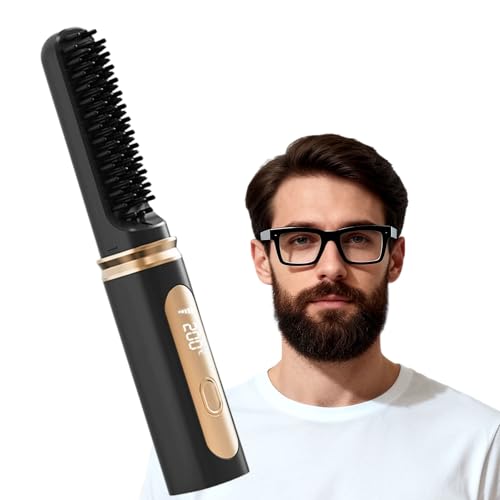 UOEPOWA Cordless Portable Beard Straightener for Men Cordless Heated Beard Straightening & Hair Straightener Brush with LCD Ionic Technology Anti-Scald & 30s Fast Heating Portable for Travel Home
