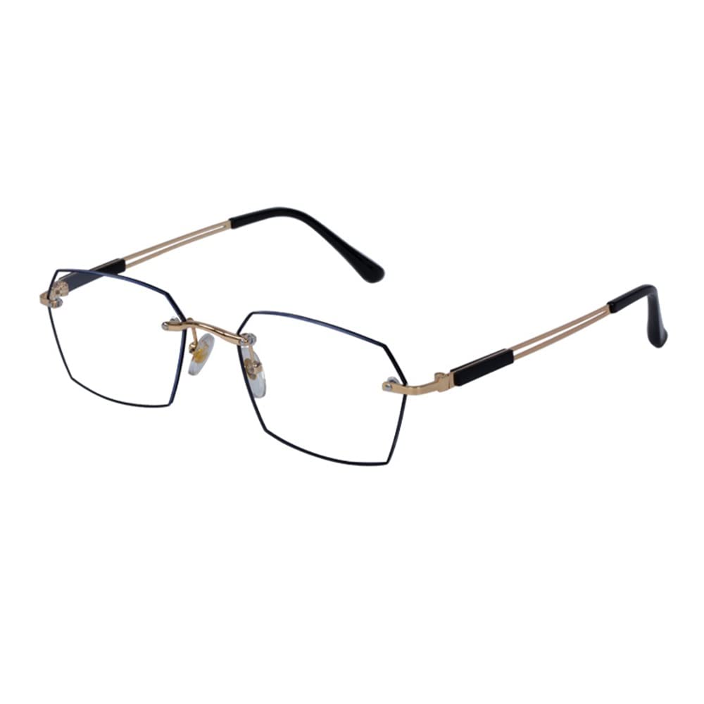 FREAZE Rahmenlose Lesebrillen Diamantschliff HD Brille Lesehilfe Herren Lesebrille Unternehmen Schwarz 1.0 2.0 3.0 Anti Blaulicht Anti Müdigkeit (Size : +1.5)