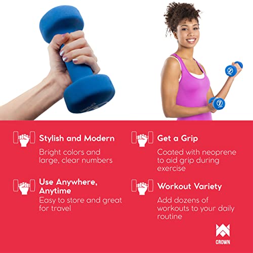 Set of 2 Body Sculpting Hand Weights - Soft Neoprene Coated Dumbbell Set - Supplies for Exercise, Workout, Weight Loss, Body Building, & Physical Therapy - For Men, Women, Seniors, Teens, and Y (1 LB) by Crown Sporting Goods - Image 5