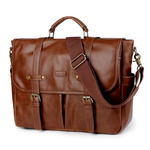 Baosha Faux Leder Umhängetasche 15,6 Zoll Laptop Tasche für Männer Messenger Tasche Vintage Aktentasche Satchel Schultertasche YL-01 (Braun)