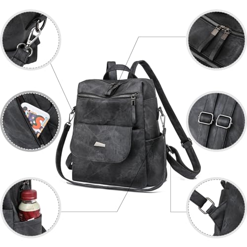 Image of Backpack Purse for Women, PU Leather Backpack Purse, Fashion Travel Anti Theft Backpack, Multipurpose Lightweight Waterproof Convertible Purse Shoulder Bag Handbag, Black