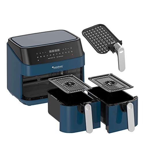 TurboTronic Doppel Heißluftfritteuse XXL, digitale Heißluft-Fritteuse, 9L (2x 4,5L Doppelkammer), 12 Programme, Airfryer, Fritteuse ohne Fett (blau) – Bild 5