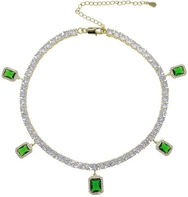 Adjustable 14K Gold 5mm Moissanite Tennis Chain Necklace for Women, 13-inch Diamond Choker Necklace with 4-inch Extension Chain, Ideal Mother's Day and Bridal Jewelry Gift