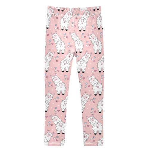 Girls' Leggings Llama Pink Ankle Length Printed Leggings Comfort Pants for Kids 4-10 Years