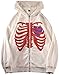 WINKEEY Felpe con Cappuccio Skeleton Zip Up E-Girl Top Y2K Rib Cage Graphics Felpa Langarm Harajuku Giacca Oversize, Bianco L