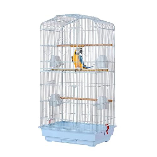 Crystals Bird Cage with Perches, Feed Bowls & Swing – Durable Parrot Cage for Budgies, Parakeets & Small Birds – Spacious Indoor Aviary with Easy Access Doors & Removable Tray for Cleaning (White)