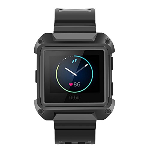 Iiteeology Compatible With Fitbit Blaze Bands For Men Large, Rugged Protective Frame Case With Strap Bands For Blaze Smart Fitness Watch Accessory Sport Band, Black #TOP1
