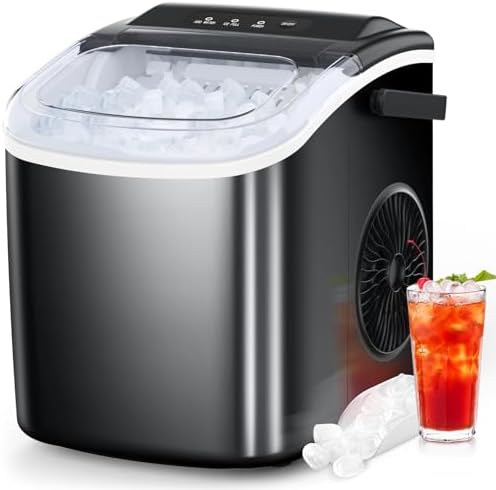 COWSAR Countertop Ice Maker, Portable, 26.5lbs/24Hrs, 9 Bullet Ice Cubes in 6 Mins, Freestanding, Ideal for Home, Kitchen, Bar, Camping