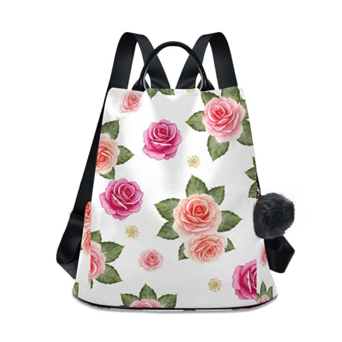 Sac à dos antivol motif roses et feuilles vertes tendance bohème chic avec pompon