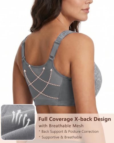 Image of Lemorosy Women's Plus Size Front Closure Posture Back Unlined Wireless Bra | Double Support, Full Coverage, Minimizer, Unpadded, Large Busts, 34D-48DDD