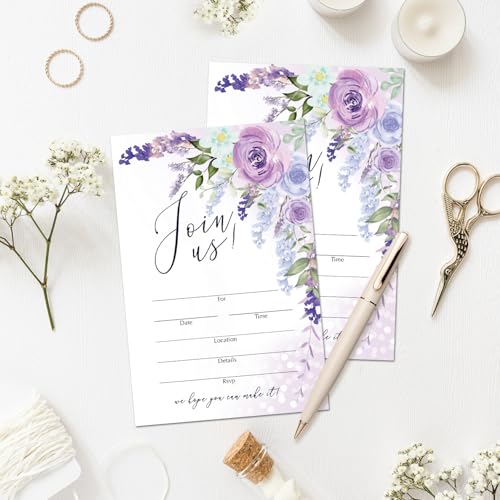 LETUROIA 25 Join Us Invitations with Envelopes,Purple Floral Invites Cards for Wedding Reception Bridal or Baby Shower Engagement and Birthday Party Invitations 4 x 6 Invites - 11