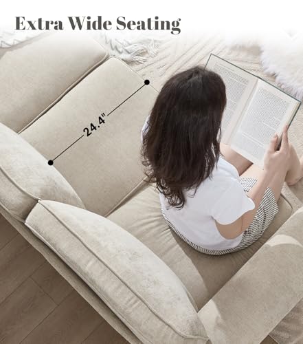Image of Kingfun 3 Seater Couch with Chair, Mid Century Modern Sofa Set with Rolled Arms and Deep Seats, Fluffy Comfort for Living Room, Apartment, Easy Assembly, Khaki