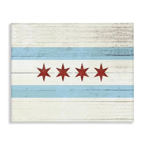 Stupell Industries Chicago Flag Distressed Wood Look Canvas Wall Art, 24 x 30, Design by Artist Daphne Polselli