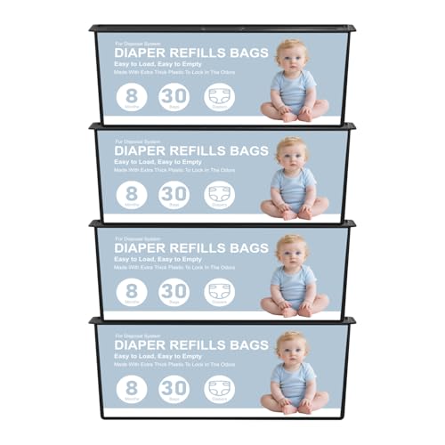 Image of Diaper Pail Refills Bags Compatible with Genie Easy Roll Signature and Platinum Diaper Pails,120 Refills Holds Up to 5600 Newborn Diapers,7-Layer Odor-Barrier Technology (4 Pack)