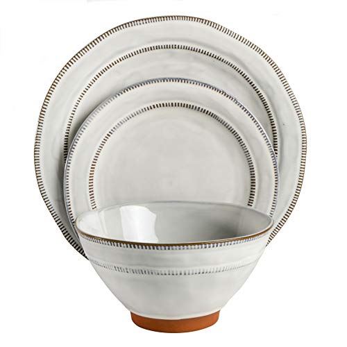 Gibson Elite Terranea Round Reactive Glaze Terra Cotta Dinnerware Set, Service For Four (12Pcs), White #TOP1
