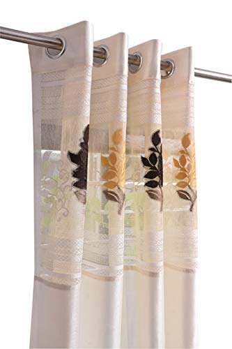Image of LaVichitra 2 Piece Premium Long Door Curtain with Floral Net - 8ft, Cream
