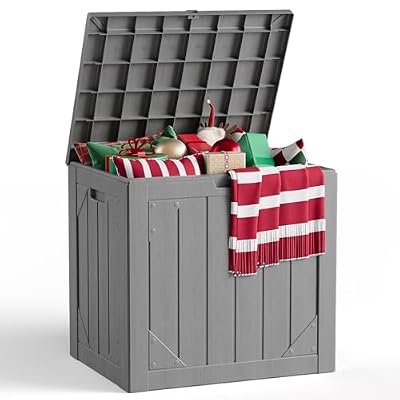 MAKE CHANGES Outdoor Storage Box,30 Gallon Deck Box Outdoor Storage Bench Outside Waterproof Resin Storage Bench, Lockable Patio Cushions, Garden Tools Storage For Furniture, UV Resistant(Gray