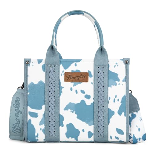 Image of Wrangler Cow Print Tote Bag for Women Western Purse Boho Top Handle Satchel Handbag with Signature Strap