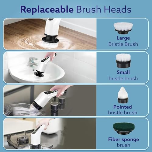 Image of Premium 9 in 1 Electric Spin Scrubber | Cleaning Brush Scrubber for Home | Full Body Waterproof Cordless | Adjustable & Detachable Handle | Bathroom, Tub, Tile, Floor, Car