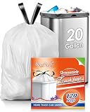 20 Gallon Large Drawstring Trash Bags Fit 20-21 Gal, 120 Counts Heavy Duty Tall Kitchen Garbage Liners, Large Trash Bags Size Chart for Home, Office, Outdoor Lawn and Leaf Bags, White