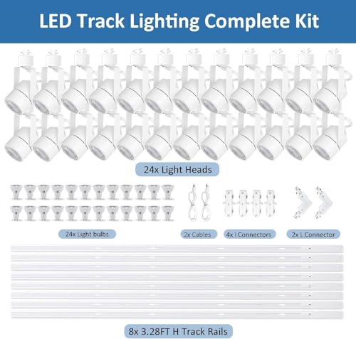Image of 24PCS GU10 Track Lights, 3CCT Dimmable Plug in, 26.2FT Rails | GU10 LED ceiling spotlights feature replaceable bulbs, 3CCT adjustable and dimmable function with 26.2FT track rails, perfect