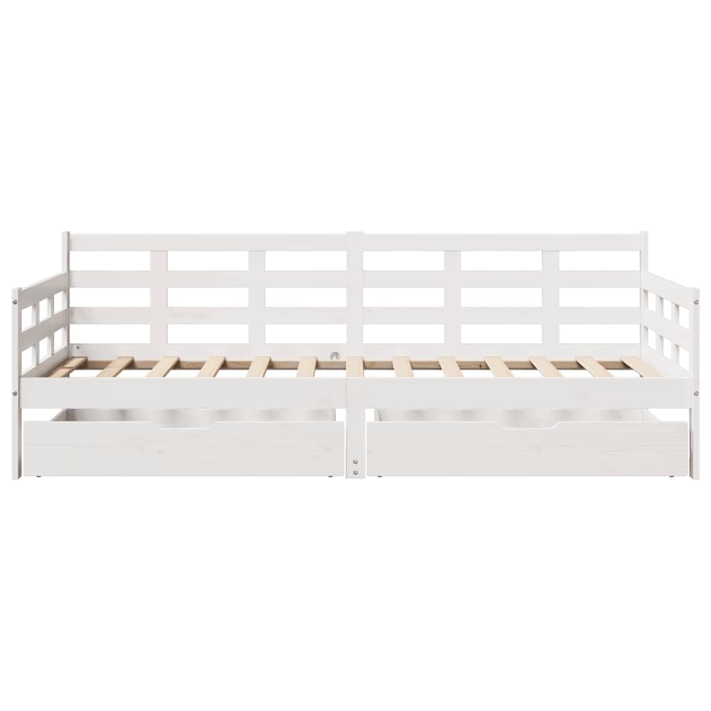 Lit de jour avec tiroirs en pin massif blanc, 90 x 190 cm, avec sommier à lattes et espace de rangement, pour chambre d'amis et d'adolescent, peu encombrant et stable