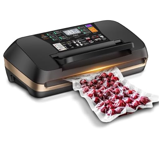 95KPA Vacuum Sealer Machine, Commercial Full Automatic Food Sealer with Cutter for Meat Sous Vide, Includes 10 Pre-Cut Bags, Bag Rolls, Accessory Hose & Starter Kit, Black Gold