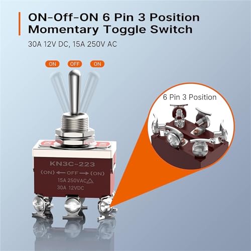 Interrupteur à bascule 12V CC 3 positions 6 broches pour automobile