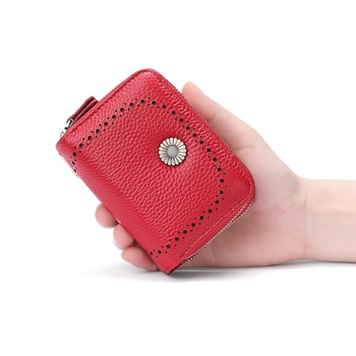 Image of GOIACII RFID Credit Card Holder Wallet, Small Genuine Leather Wallet for Women 2 Zipper