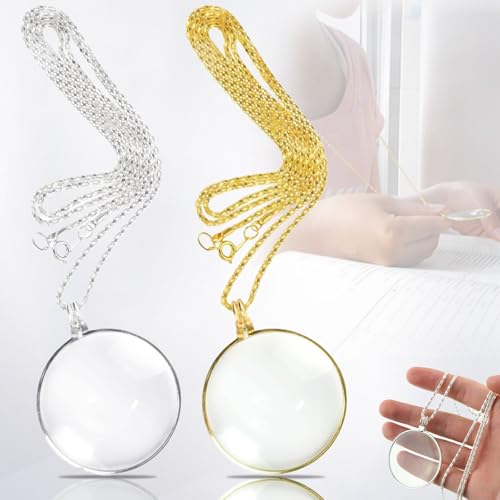 Catena con lente d'ingrandimento 2 pezzi, lettura decorativa, lente monocle, appesa e lente d'ingrandimento alla moda per leggere libri, giornali, lavoro o viaggi
