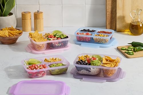 Image of Ello Snap & Nest 10-Piece 2 Cup Plastic Divided Snack Pack Set, Reusable Food Containers for Healthy Eating, Freezer, Dishwasher Safe, Berry Fields