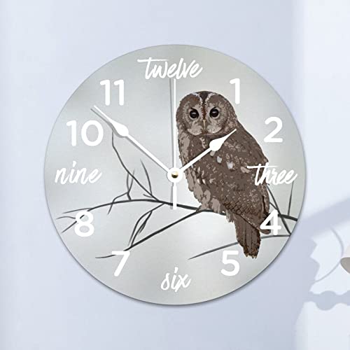 Higoss Horloge murale en forme de chouette, silencieuse, sans tic-tac, fonctionne à piles, forme d'oiseau sur une branche pour cuisine, bureau, école,...