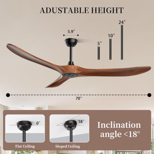 Image of Obabala Ceiling Fan no Light,70 inch Outdoor Ceiling Fan Without Lights for Patios, 3 Blade Solid Wooden Large Propeller Ceiling Fans with Remote for Farmhouse Outside Kitchen Gazebo Indoor