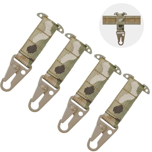 Tactical Gear Clip, T-Mount MOLLE Webbing Belt Clip with HK Hook for Backpack, Key Holder Vest Accessories(Multicam- 4PCS)
