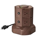 SUPERDANNY Power Strip Surge Protector Tower with 15W Wireless Charger, 13A Charging Station with 1050J Surge Protection, 8 AC Outlets+4 USB Ports (2 USB C) and 6.5ft Extension Cord for Home, Brown