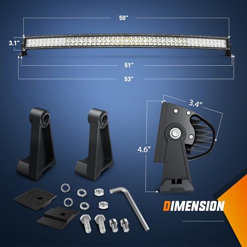 Nilight 50Inch 288W Curved Spot Flood Combo Led Light Bar Off Road Driving Lights Boat Lights Fog Light 12V On/Off 5 Pin Rocker Switch Power 12AWG Wiring Harness Kit-1 Lead for Trucks,2 Years Warranty
